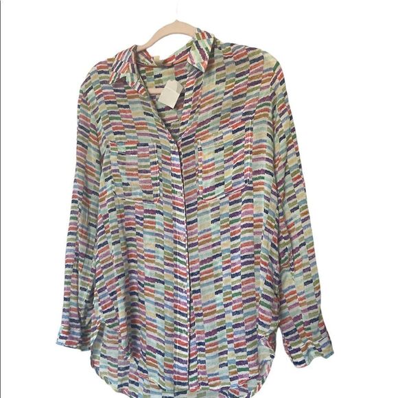 Pilcro by Anthropologie Rainbow Brushstroke Button-Down Blouse | Size S - Picture 3 of 6